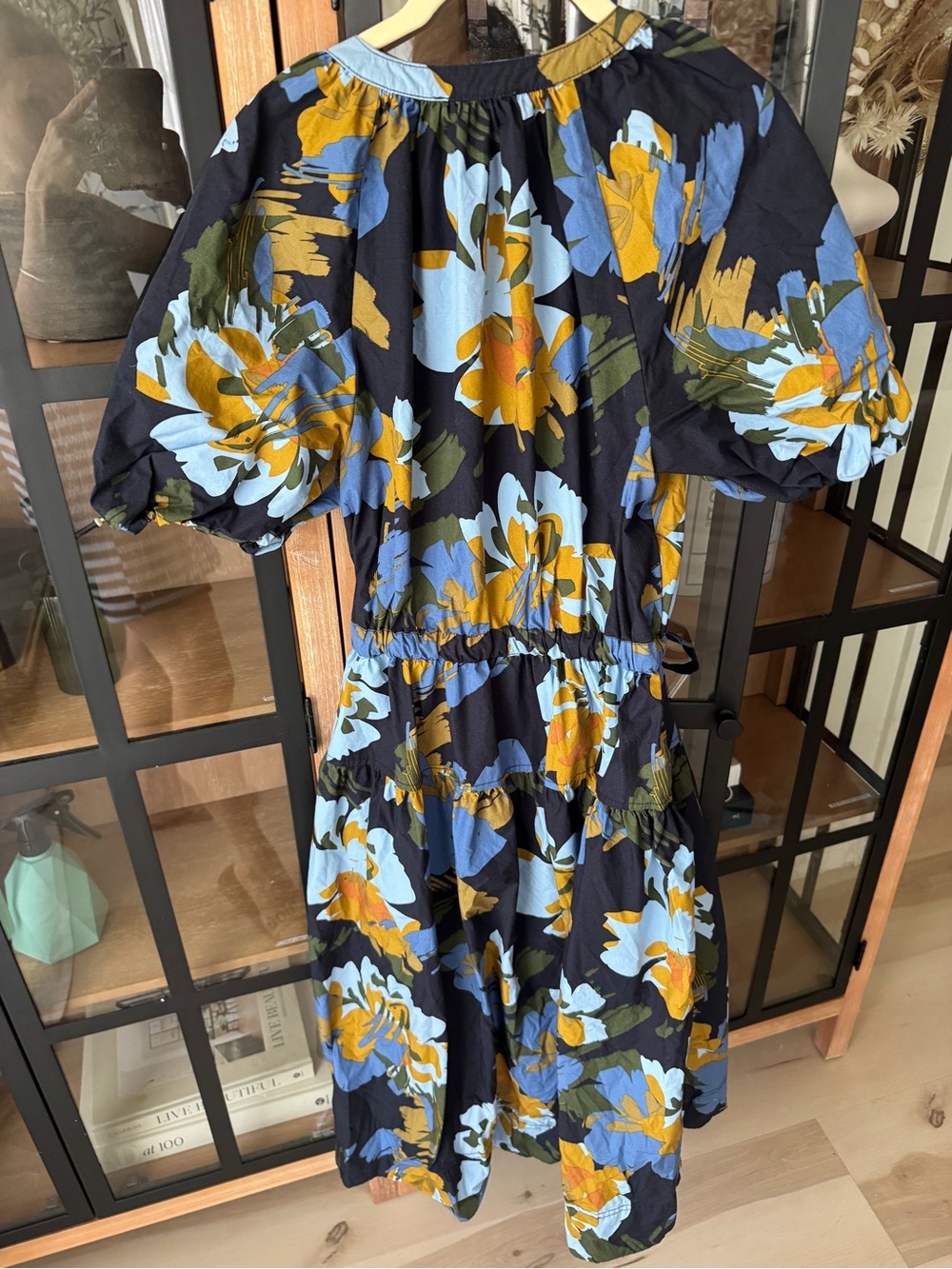 Free Assembly flora midi dress cotton short puff sleeve pockets adjustable tie - Picture 4 of 6